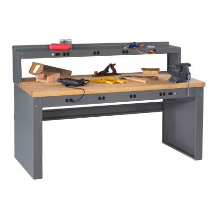 Tennsco Tennsco Panel Leg Workbench w/ Hardwood Top & 8 Outlet Panels & Riser, 72"W x 30"D, Gray EB-2-3072M-MGY